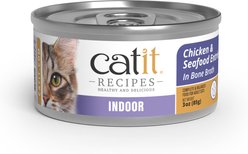 Catit Recipes L-Carnitine Omega-3 for Gut Health Indoor Chicken & Seafood Flavored Wet Cat Food, 3-oz can, 24 count slide 1 of 6