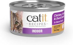 Catit Recipes L-Carnitine Omega-3 for Gut Health Indoor Chicken & Turkey Flavored Wet Cat Food, 3-oz can, 24 count