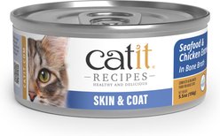 Catit Recipes Skin & Coat High-Protein Prebiotics for Digestion Chicken & Seafood Flavored Wet Cat Food, 5.5-oz can, 12 count