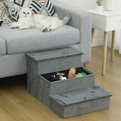 Catry 2-in-1 Foldable & Portable with Extra Storage Space 16-in Polyester Dog & Cat Stairs, Gray