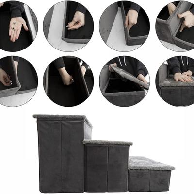 Show full view: Catry 2-in-1 Foldable & Portable with Extra Storage Space 16-in Polyester Dog & Cat Stairs, Gray slide 6 of 9