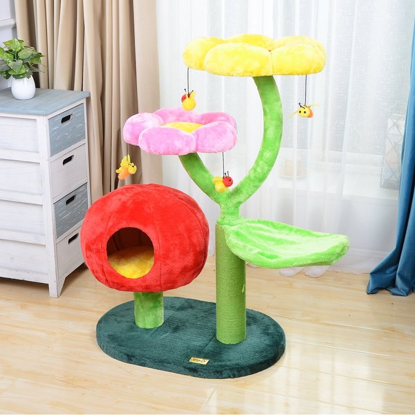 Catry 31.5-in Condo, Scratch Post with Flower Cat Tree
