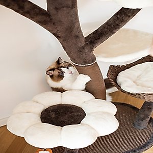 Catry 6 Level with Flower Toys-Blossom 59-in Polyester Cat Tree, White & Brown, Large