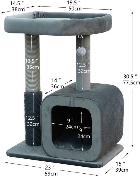Catry Eclipse 2-Level Apartment-Sized with Groomer 30-in Polyester Cat Tree & Condo, Gray