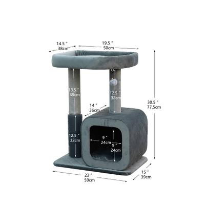 Show full view: Catry Eclipse 2-Level Apartment-Sized with Groomer 30-in Polyester Cat Tree & Condo, Gray slide 9 of 10