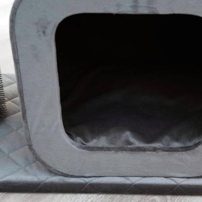 Show full view: Catry Eclipse 2-Level Apartment-Sized with Groomer 30-in Polyester Cat Tree & Condo, Gray slide 6 of 10