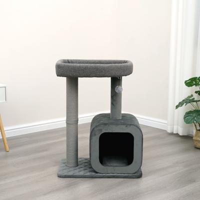 Show full view: Catry Eclipse 2-Level Apartment-Sized with Groomer 30-in Polyester Cat Tree & Condo, Gray slide 2 of 10