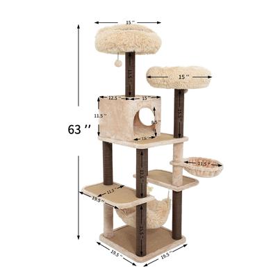 Show full view: Catry interactive 7-Level Cat Tree with Condo, Scratching Posts, & Toys, 63-in H, Beige slide 2 of 8