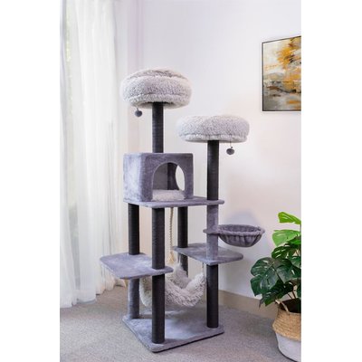 Catry Catry interactive 7-Level Cat Tree with Condo, Scratching Posts, & Toys, 63-in H, Grey