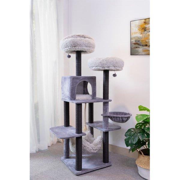 Petpals 37-in 3-Level Cat Tree Tower with Sisal Scratching Pad & Posts, Light Grey