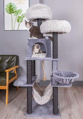 Show full view: Catry interactive 7-Level Cat Tree with Condo, Scratching Posts, & Toys, 63-in H, Grey slide 3 of 10
