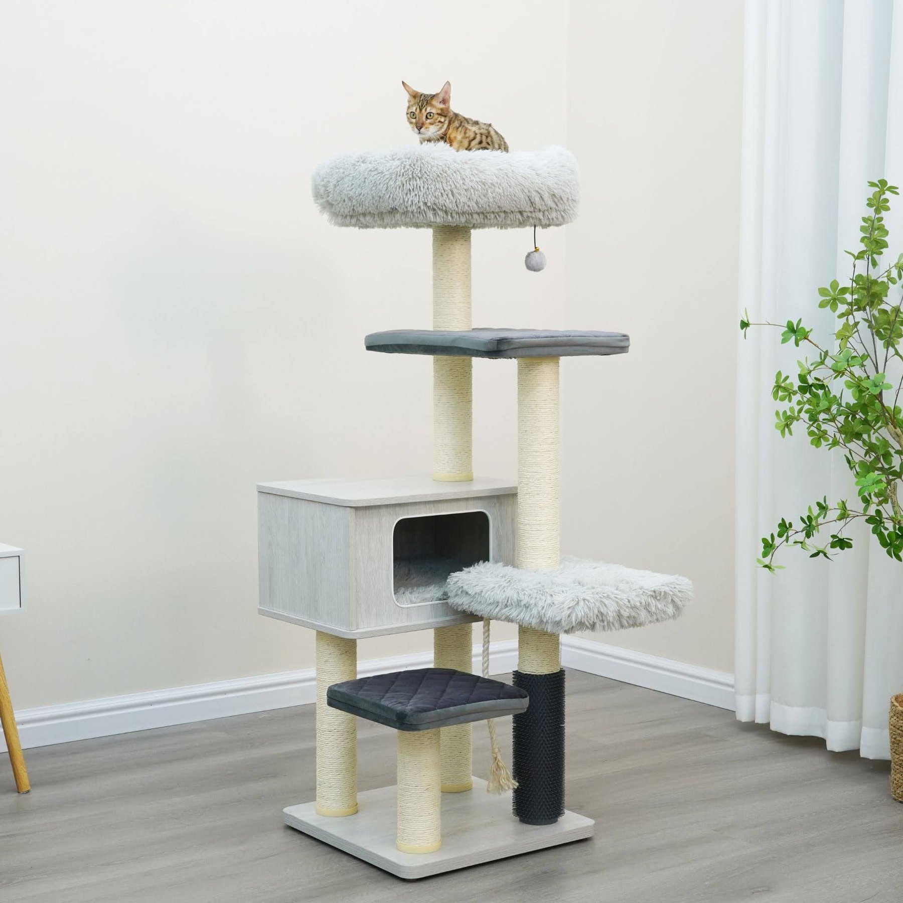 Catry Kasio 6-Level Modern & Minimalistic with Premium Shag Fur 54.3-in Polyester Cat Tree & Condo, White