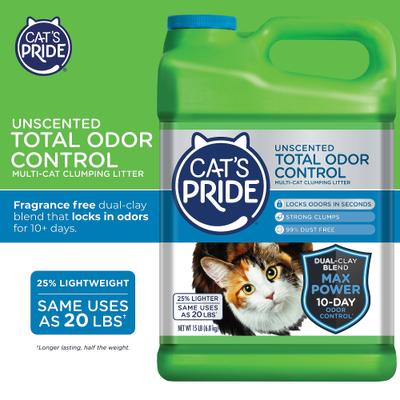 Show full view: Cat's Pride Max Power Total Odor Control Multi-Cat Clumping Litter, Unscented, 15-lb jug + Jonny Cat Heavy Duty Tear-Resistant Jumbo Litter Box Liners, 15 Count slide 3 of 9
