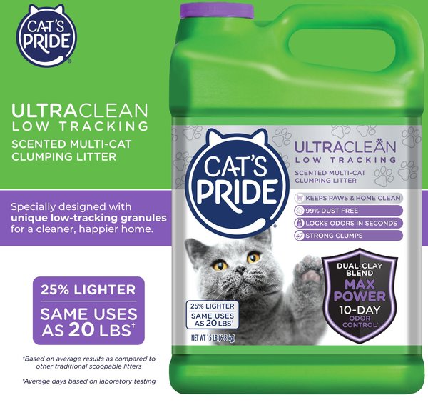 Cat's Pride Max Power UltraClean Low-Tracking Multi-Cat Clumping Litter, Scented, 15-lb jug