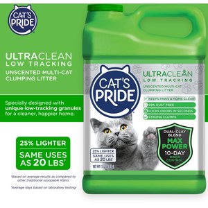 Cat's Pride Max Power UltraClean Low-Tracking Multi-Cat Clumping Litter, Unscented, 15-lb jug