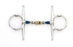 Centaur Blue Stainless Steel Double Jointed with Brass Rollers Gag Bit Full Cheek, 5-in