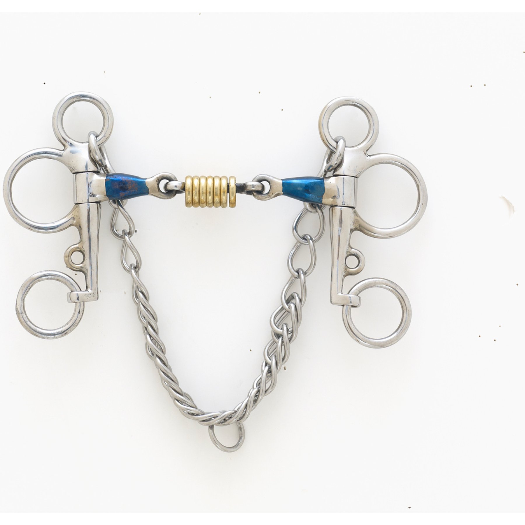 Centaur Blue Stainless Steel Double Jointed with Brass Rollers Tom Thumb Horse Bit Pelham, 5-in