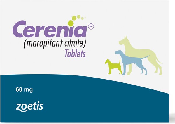 Show full view: Cerenia (Maropitant Citrate) Tablets for Dogs, 60-mg, 4 tablets slide 1 of 10