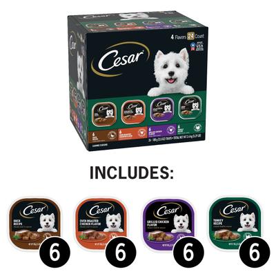 Show full view: Cesar Classic Loaf in Sauce Beef Recipe, Filet Mignon, Grilled Chicken, & Porterhouse Steak Flavors Variety Pack + Poultry Variety Pack Small Breed Wet Dog Food slide 7 of 10