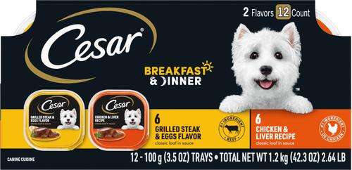 Show full view: Cesar Classic Loaf in Sauce Breakfast & Dinner Mealtime Variety Pack Wet Dog Food + Simply Crafted Variety Pack Wet Dog Food Meal Topper slide 2 of 9