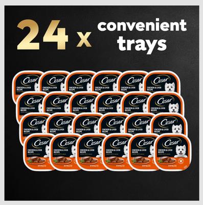 Show full view: Cesar Classic Loaf in Sauce Chicken & Liver Recipe Grain-Free Small Breed Adult Wet Dog Food Trays, 3.5-oz, case of 24 slide 10 of 12