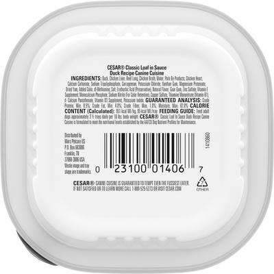 Show full view: Cesar Classic Loaf in Sauce Duck Recipe Dog Food Trays, 3.5-oz, case of 24 slide 3 of 12