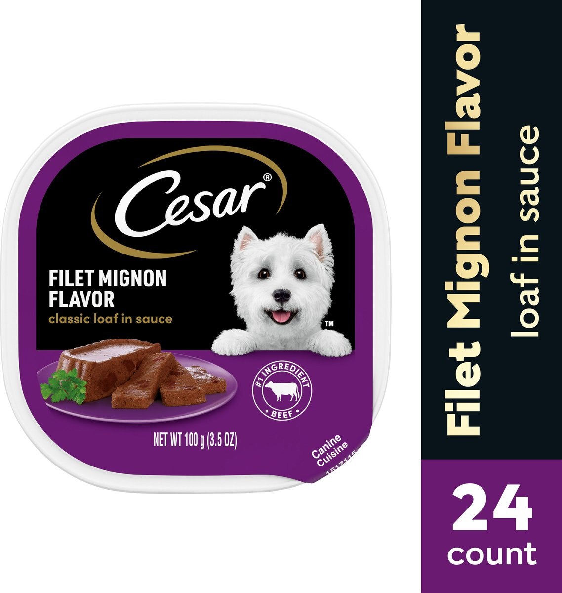 Cesar Minis Filet Mignon Flavor Tender Loaf in Sauce Dog Food Trays, 2.64-oz, case of 24