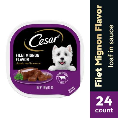 Show full view: Cesar Classic Loaf in Sauce Filet Mignon Flavor Grain-Free Small Breed Adult Wet Dog Food Trays, 3.5-oz, case of 24 slide 4 of 12