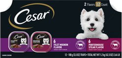 Cesar Classic Loaf in Sauce Filet Mignon & Porterhouse Steak Flavors Variety Pack Grain-Free Small Breed Adult Wet Dog Food Trays, 3.5-oz, case of 12