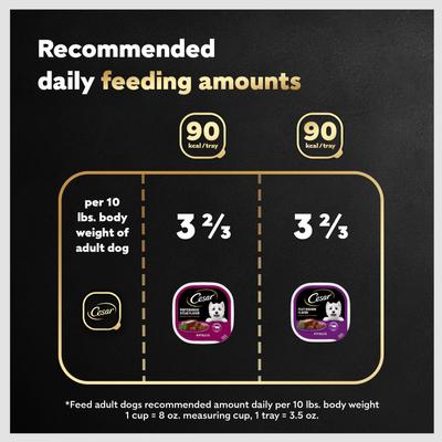 Show full view: Cesar Classic Loaf in Sauce Filet Mignon & Porterhouse Steak Flavors Variety Pack Grain-Free Small Breed Adult Wet Dog Food Trays, 3.5-oz, case of 12 slide 8 of 12