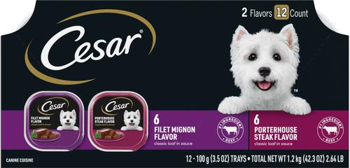 Show full view: Cesar Classic Loaf in Sauce Filet Mignon & Porterhouse Steak Flavors Variety Pack Wet Food + Simply Crafted Variety Pack Wet Dog Food Meal Topper slide 2 of 9