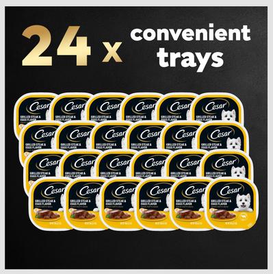 Show full view: Cesar Classic Loaf in Sauce Grilled Steak & Eggs Flavor Small Breed Adult Wet Dog Food Trays, 3.5-oz, case of 24 slide 10 of 12