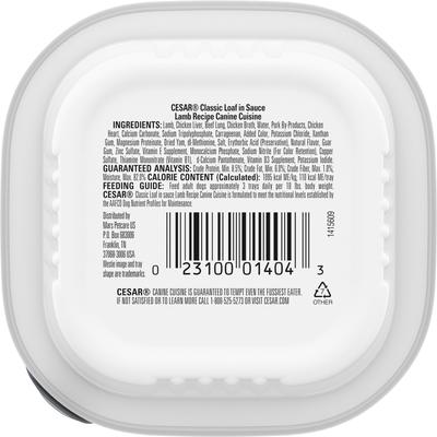 Show full view: Cesar Classic Loaf in Sauce Lamb Recipe Grain-Free Small Breed Adult Wet Dog Food Trays, 3.5-oz, case of 24 slide 3 of 12