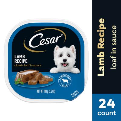 Show full view: Cesar Classic Loaf in Sauce Lamb Recipe Grain-Free Small Breed Adult Wet Dog Food Trays, 3.5-oz, case of 24 slide 4 of 12