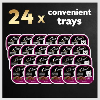 Show full view: Cesar Classic Loaf in Sauce Porterhouse Steak Flavor Grain-Free Small Breed Adult Wet Dog Food Trays, 3.5-oz, case of 24 slide 10 of 12