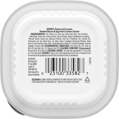 Show full view: Cesar Classic Loaf in Sauce Smoked Bacon & Egg Flavor Grain-Free Small Breed Adult Wet Dog Food Trays, 3.5-oz, case of 24 slide 3 of 12