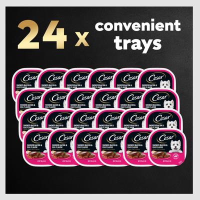 Show full view: Cesar Classic Loaf in Sauce Smoked Bacon & Egg Flavor Grain-Free Small Breed Adult Wet Dog Food Trays, 3.5-oz, case of 24 slide 10 of 12