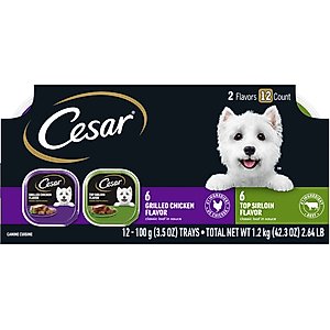 Cesar Classic Loaf in Sauce Top Sirloin & Grilled Chicken Flavors Variety Pack Grain-Free Small Breed Adult Wet Dog Food Trays, 3.5-oz, case of 12