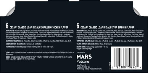 Show full view: Cesar Classic Loaf in Sauce Top Sirloin & Grilled Chicken Flavors Variety Pack Grain-Free Small Breed Adult Wet Dog Food Trays, 3.5-oz, case of 12 slide 3 of 12