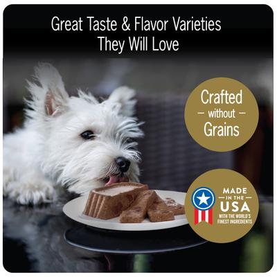 Show full view: Cesar Classic Loaf in Sauce Top Sirloin & Grilled Chicken Flavors Variety Pack Grain-Free Small Breed Adult Wet Dog Food Trays, 3.5-oz, case of 12 slide 6 of 12