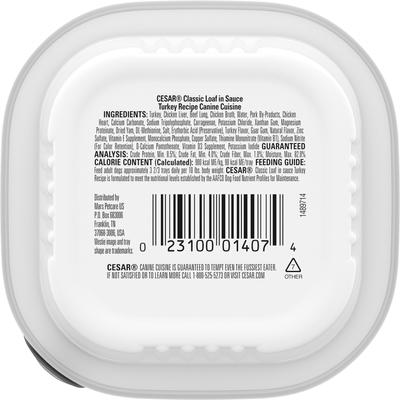 Show full view: Cesar Classic Loaf in Sauce Turkey Recipe Grain-Free Small Breed Adult Wet Dog Food, 3.5-oz, case of 24 slide 3 of 12