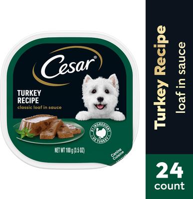 Show full view: Cesar Classic Loaf in Sauce Turkey Recipe Grain-Free Small Breed Adult Wet Dog Food, 3.5-oz, case of 24 slide 4 of 12