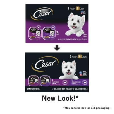 Show full view: Cesar Classic Loaf in Sauce Variety Pack Adult Filet Mignon & Grilled Chicken Wet Dog Food Trays, 3.5-oz, 6 count slide 4 of 11