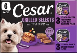 Cesar Classic Loaf in Sauce Variety Pack Adult Flax Free Grilled Chicken Wet Dog Food, 3.5-oz tray, 6 count
