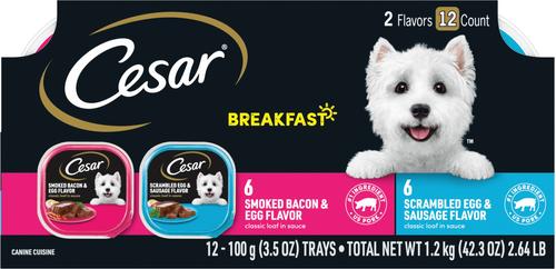 Show full view: Cesar Classic Loaf in Sauce Variety Pack + Breakfast Classic Loaf in Sauce Variety Pack Small Breed Wet Dog Food slide 6 of 10