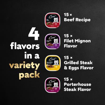 Show full view: Cesar Classic Loaf in Sauce Variety Pack Small Breed Wet Dog Food, 3.5-oz tray, case of 60 slide 4 of 11