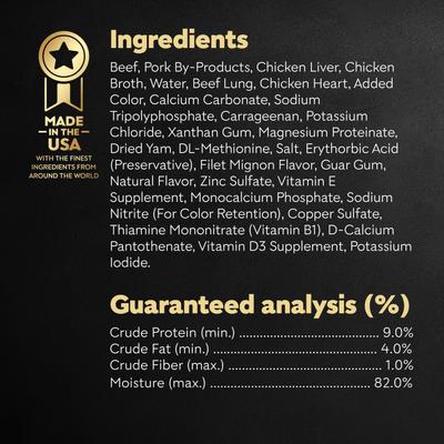 Show full view: Cesar Classics Filet Mignon Flavor in Meaty Juices Small Breed Wet Dog Food, 3.5-oz, case of 24 slide 7 of 9