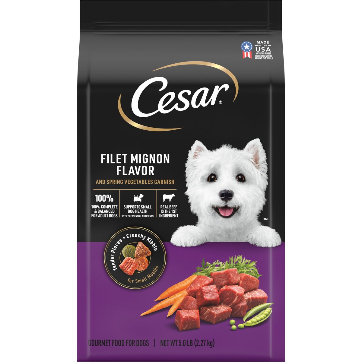 Cesar Filet Mignon Flavor & Spring Vegetables Garnish Small Breed Dry Dog Food, 5-lb bag