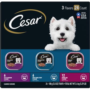 Cesar Filets in Gravy Beef Flavors Variety Pack Small Breed Adult Wet Dog Food, 3.5-oz tray, case of 24
