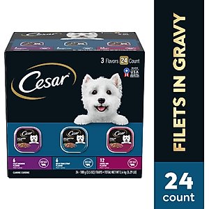 Cesar Filets in Gravy Beef Flavors Variety Pack Small Breed Adult Wet Dog Food, 3.5-oz tray, case of 24